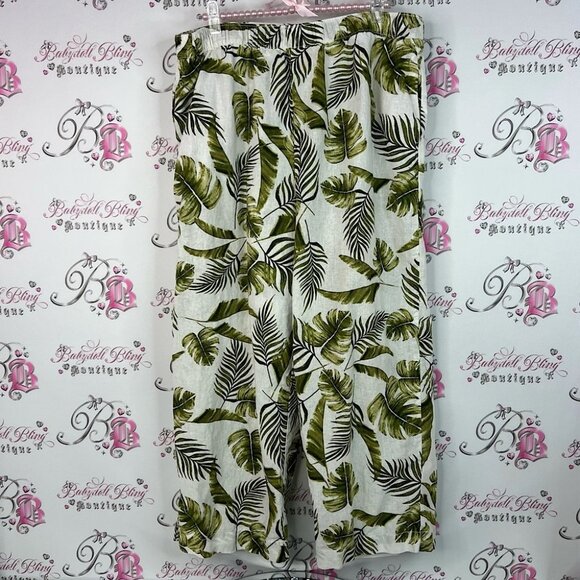 Joe Fresh pants tropical flare wide leg comfy Green Leaf Pattern Pants - Picture 1 of 6
